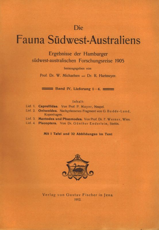 Michaelsen,W. und R.Hartmeyer (Hsg.)  Die Fauna Südwest-Australiens IV. Band 1912 Lieferung 1-4 (1 Heft) 