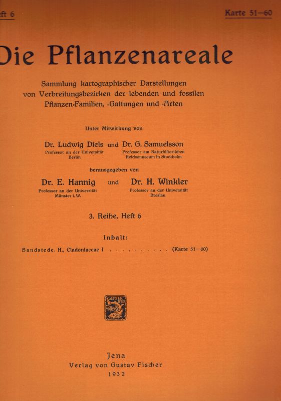 Die Pflanzenareale 3. Reihe Heft 6  H. SANDSTEDE: Cladoniaceae I. 