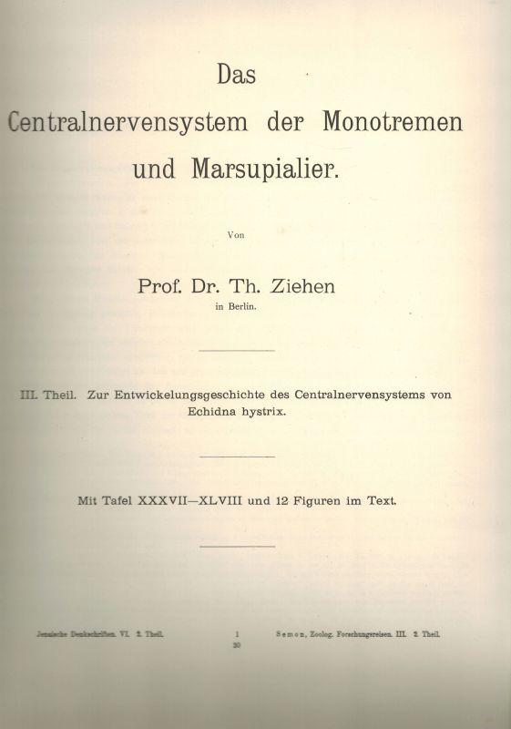 Ziehen,Th.  Das Centralnervensystem der Monotremen und Marsupialier III. Theil 