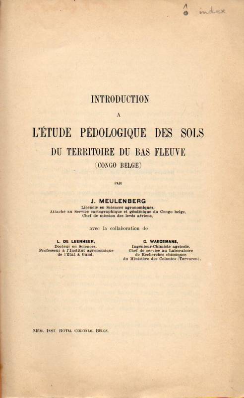 Meulenberg,J.  Introduction a Létude Pedologique des Sols du Territoire du Bas Fleuve 