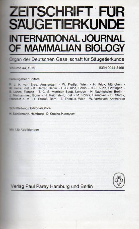 Zeitschrift für Säugetierkunde  Volume 44.1979 (International Journal of Mammalian Biology) 