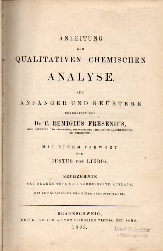 Fresenius,C.Remigius  Anleitung zur qualitativen chemischen Analyse 