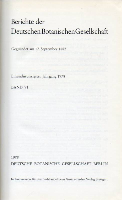 Deutsche Botanische Gesellschaft  Berichte der Deutschen Botanischen Gesellschaft 91.Jahrgang 1978 
