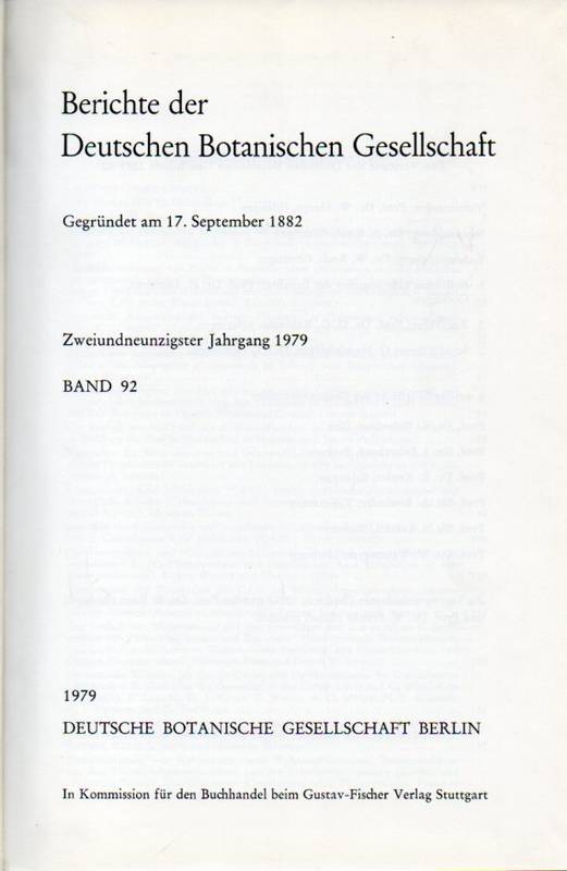 Deutsche Botanische Gesellschaft  Berichte der Deutschen Botanischen Gesellschaft 92.Jahrgang 1979 