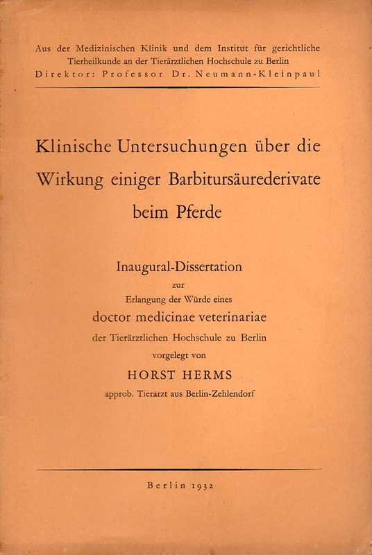 Herms,Horst  Klinische Untersuchungen über die Wirkung einiger Barbitursäurederivat 