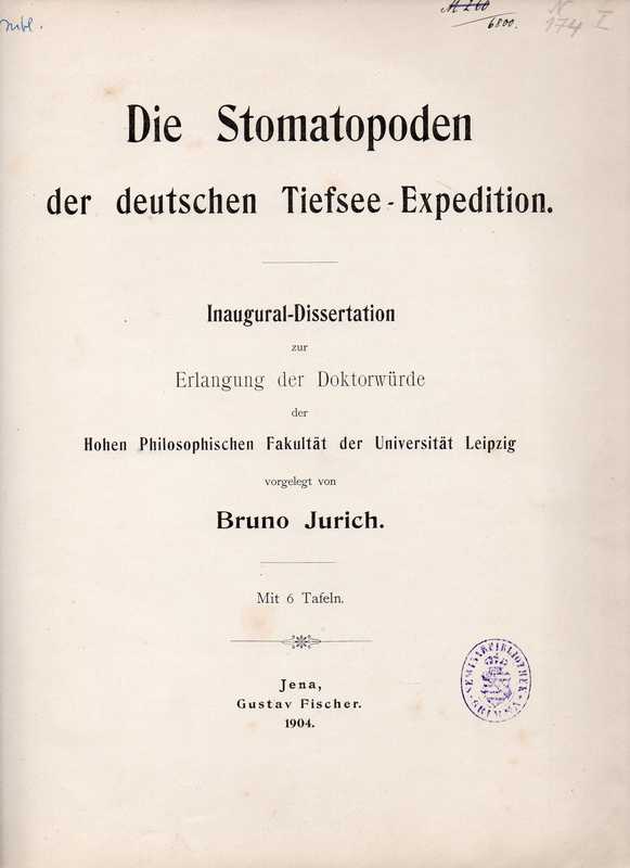 Jurich,Bruno  Die Stomatopoden der deutschen Tiefsee-Expedition 