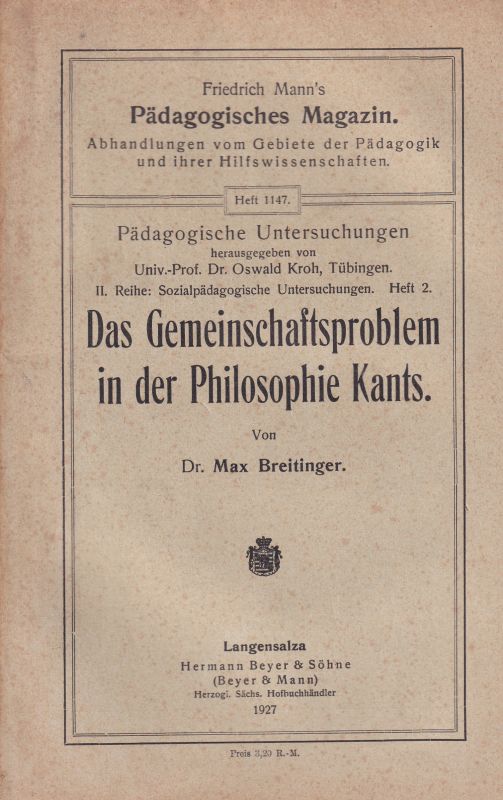 Breitinger,Max  Das Gemeinschaftsproblem in der Philosophie Kants 