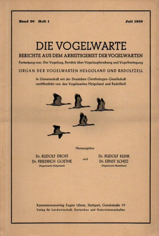 Die Vogelwarte  Die Vogelwarte Band 20.1959/60.Hefte 1-4 