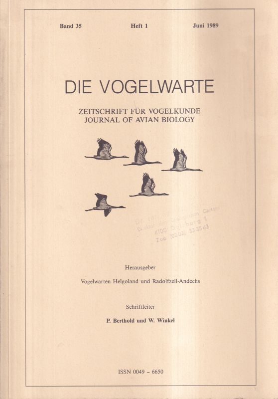 Die Vogelwarte  Die Vogelwarte Band 35.1989.Heft 1 