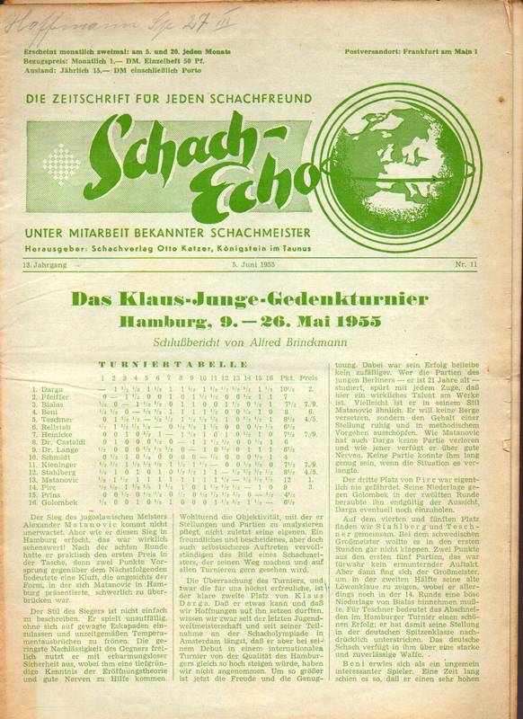 Schach-Echo  Schach-Echo 13.Jahrgang 1955, Hefte Nr.11,15,20,22 (4 Hefte) 