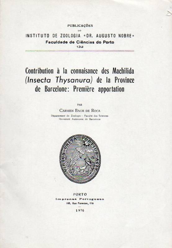 Bach de Roca,Carmen  Contribution a la connaissance des Machilida(Insecta Thysanura)de la 
