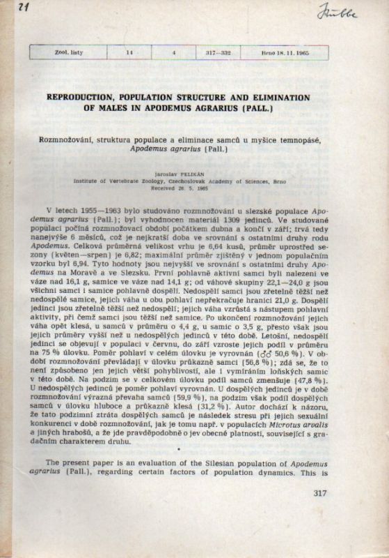 Pelikan,Jaroslav  Reproduction, Population Structure and Elimination of Males in 