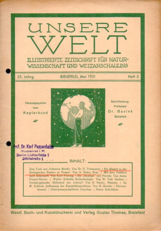 Unsere Welt  Unsere Welt 23.Jahrgang 1931, Heft 5 (1 Heft) 