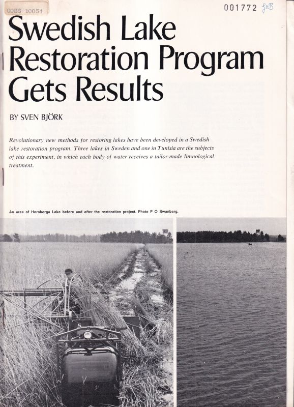 Björk,Sven  Swedish Lake Restoration Program Gets Results 