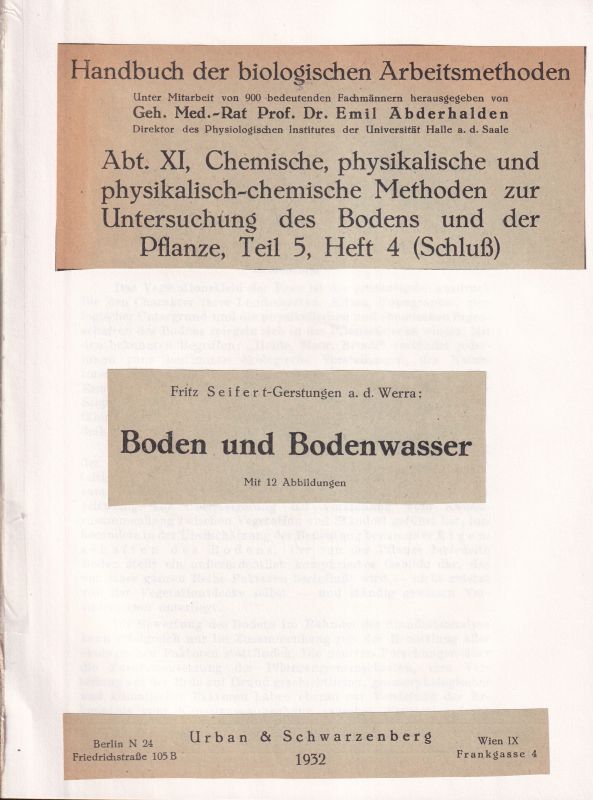 Seifert,Fritz  Boden und Bodenwasser 