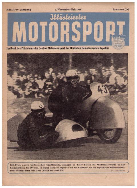 Hrsg. Deutscher Motorsport - Verband der DDR     Illustrierter Motorsport  - 1. November - Heft  1954 , Nr. 21  ,  