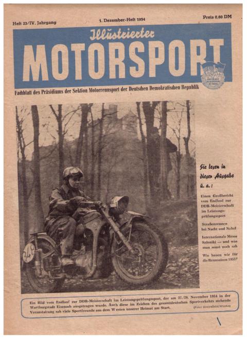 Hrsg. Deutscher Motorsport - Verband der DDR     Illustrierter Motorsport  - 1. Dezember  - Heft 1954 , Nr. 23  ,  