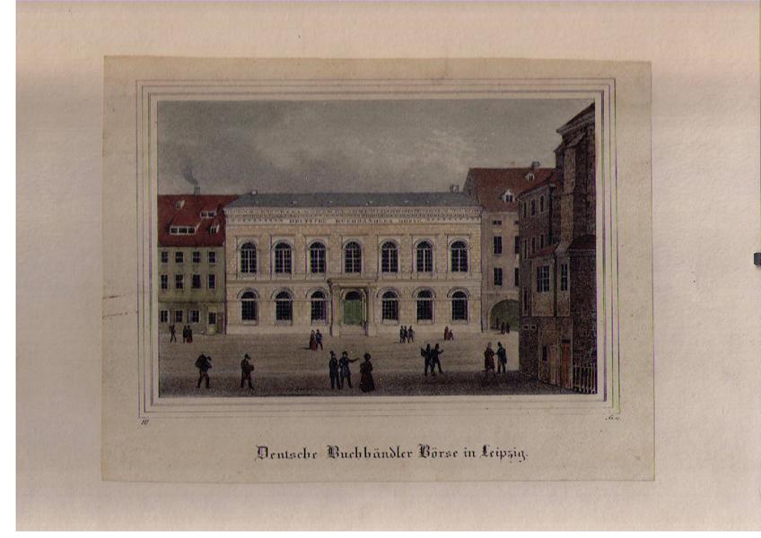 Lithographie aus " Saxonia "     Deutsche Buchhändlerbörse in Leipzig  