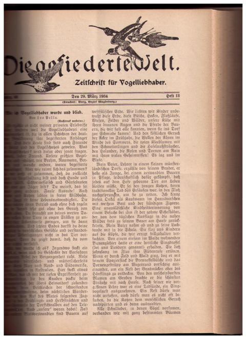 Hrsg.  Ruß, Dr.K. +Illustrator Neunzig,K.   Die gefiederte Welt - -vollständiger Jahrgang 1934  