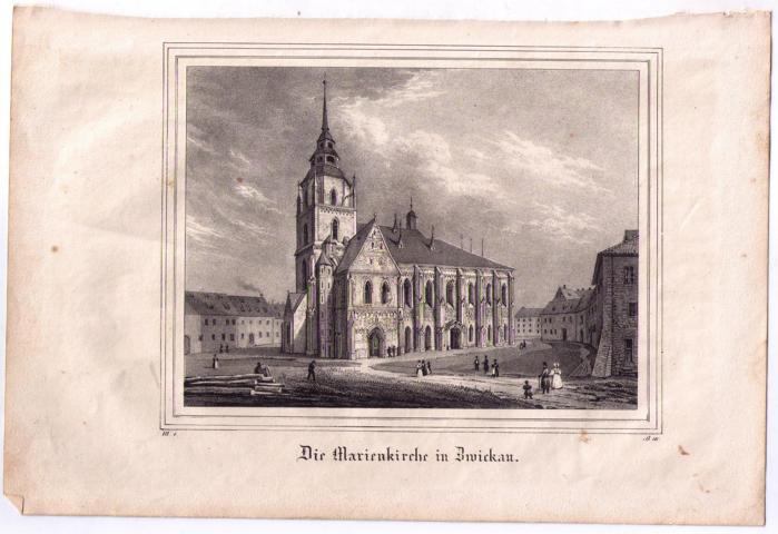Lithographie aus " Saxonia "   Marienkirche Zwickau  