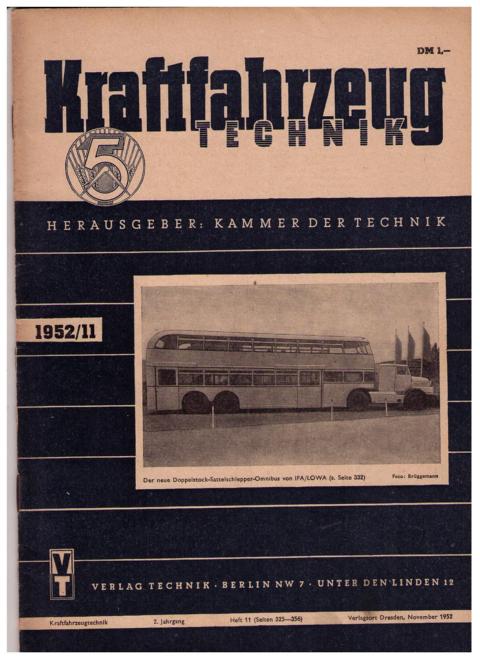 Hrsg. Kammer der Technik    Kraftfahrzeugtechnik  - Heft 11 -  2. Jahrgang 1952 