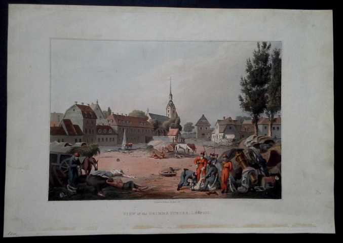 Hrsg. Bowyer    View of the Grimma suburb Leipsic  - Plünderung der Toten nach fanzösischen Rückzug aus Leipzig 1813   
