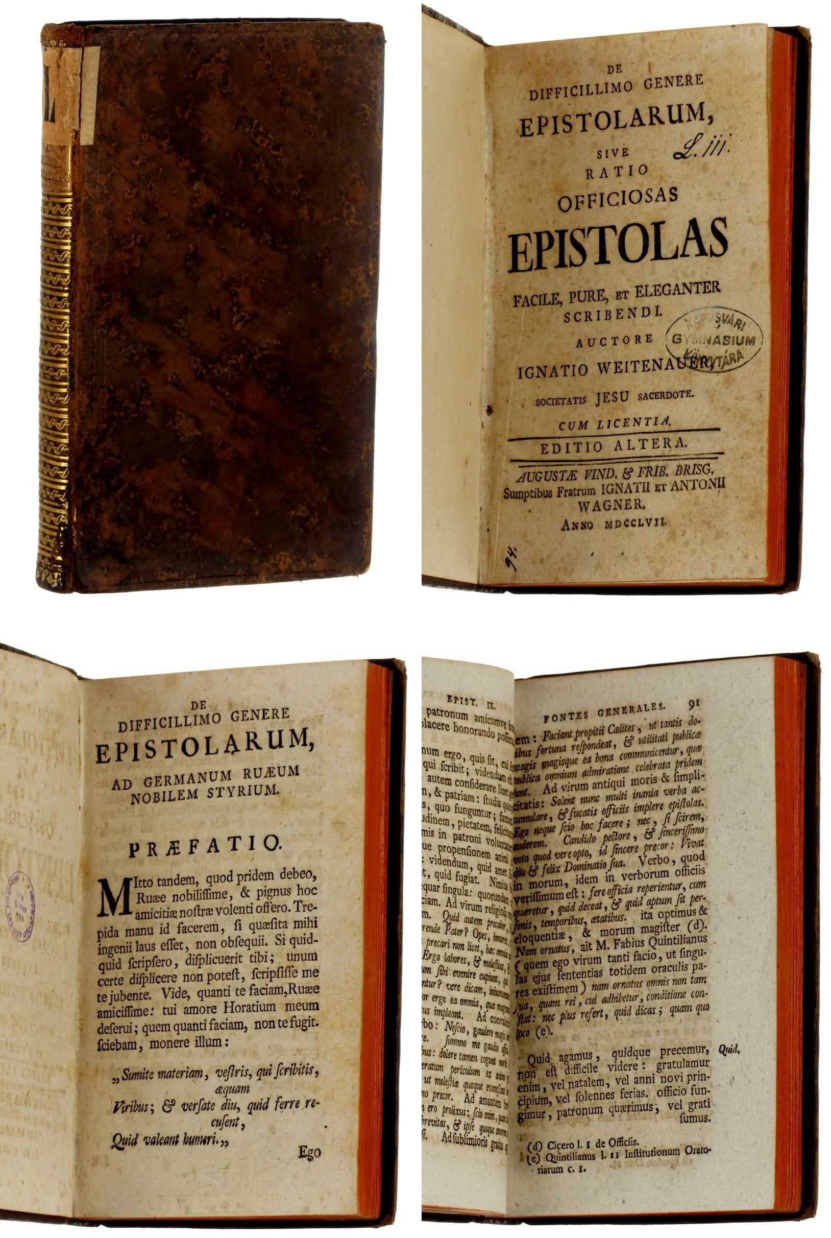 Weitenauer, Ignaz:  De difficillimo genere epistolarum sive ratio officiosas epistolas facile, pure, et eleganter scribendi. 