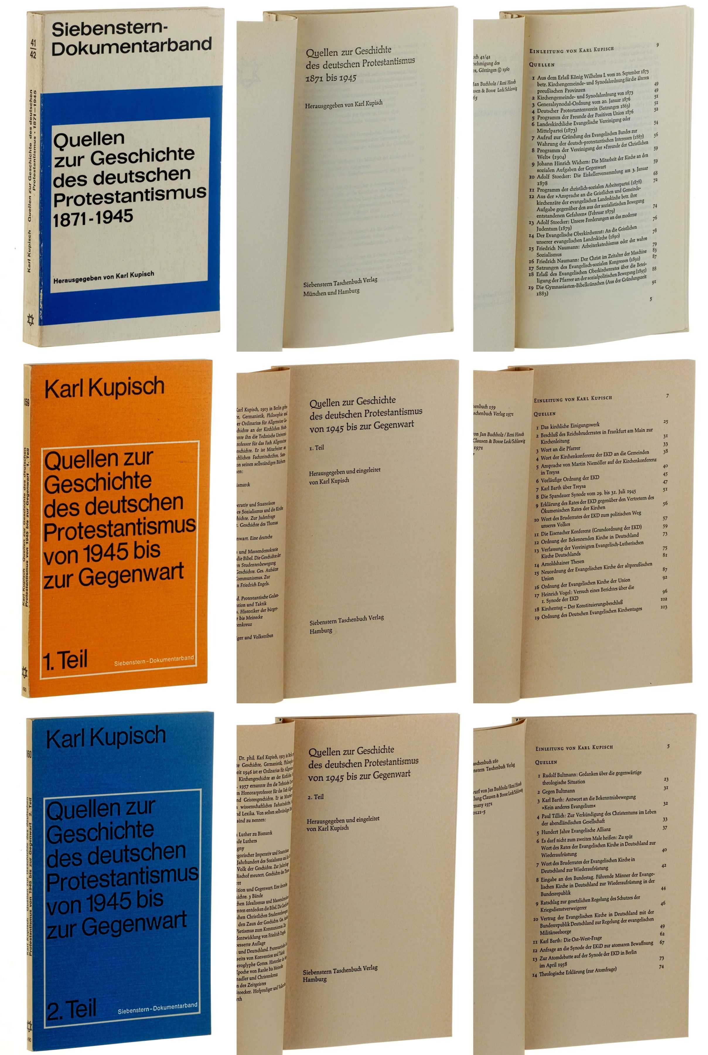 Kupisch, Karl (Hg.):  Quellen zur Geschichte des deutschen Protestantismus. 1871 - 1945/ ...von 1945 bis zur Gegenwart, 2 Teile. 