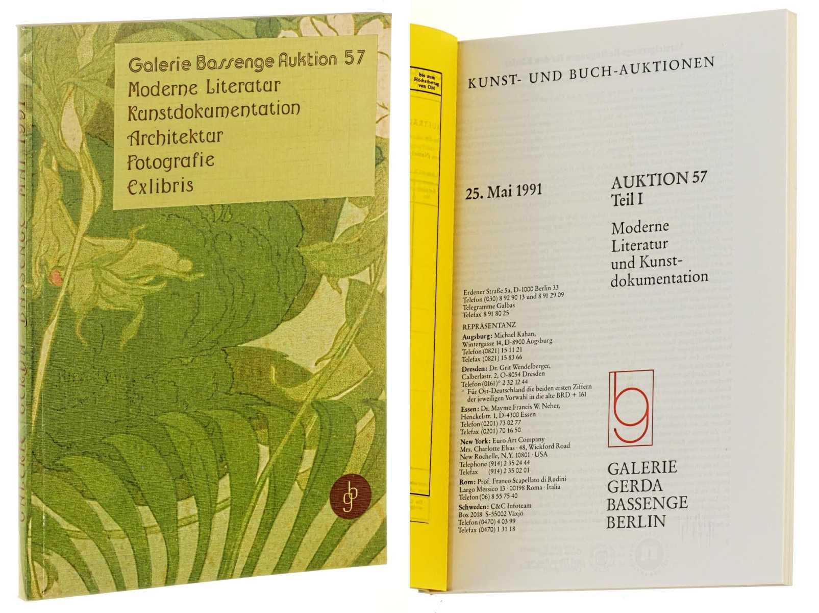 Galerie Gerda Bassenge Berlin:  Auktion 57, Teil 1: Moderne Literatur und Kunstdokumentation. 25. Mai 1991. 