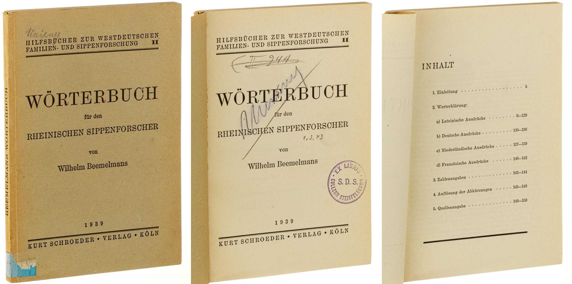 Beemelmans, Wilhelm:  Wörterbuch für den rheinischen Sippenforscher. 