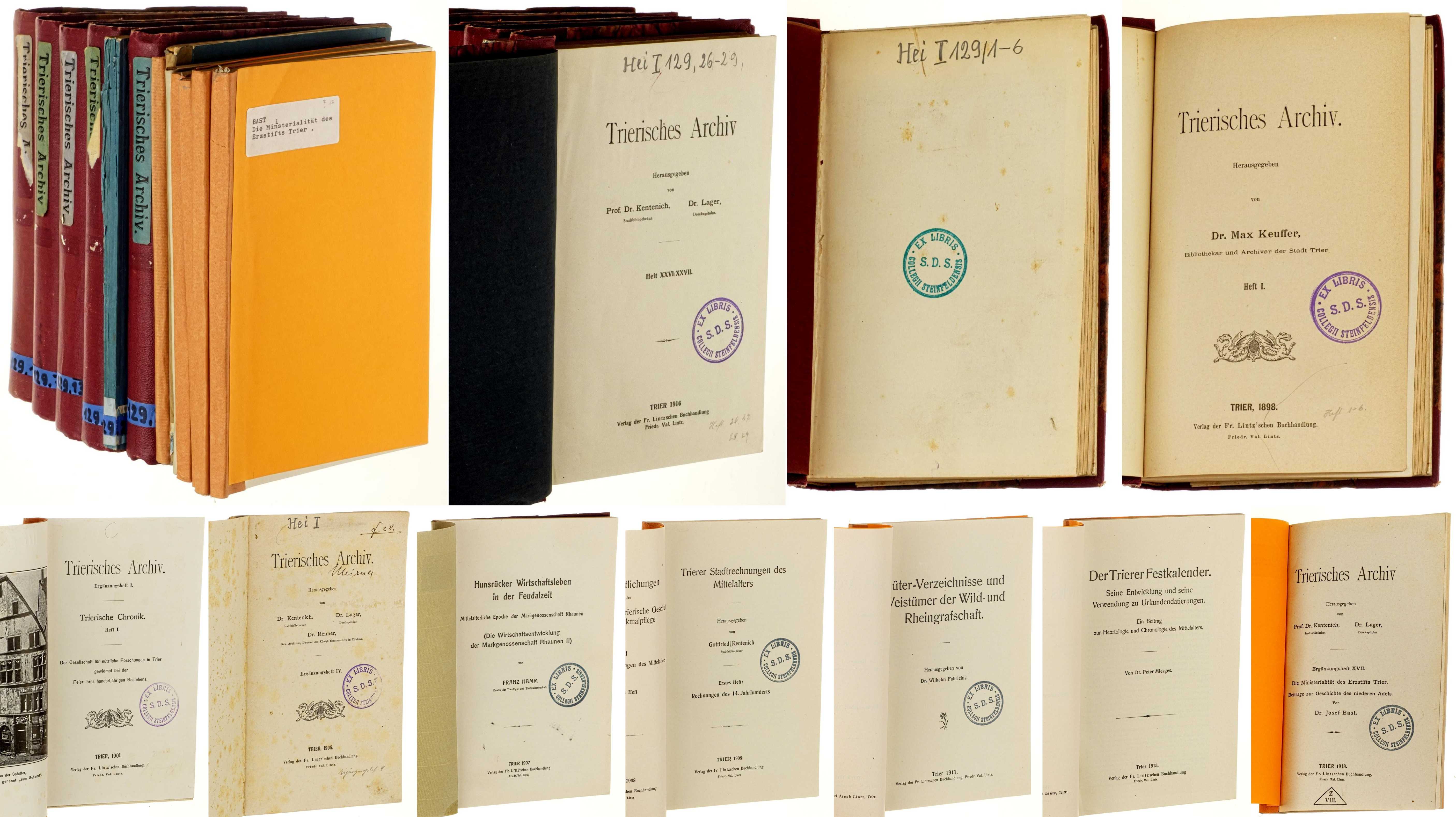   Trierisches Archiv. Hefte 1-29 in 5 Bänden u. 1 Doppelheft (alles) u. 7  Ergänzungshefte (von 17: 1, 4, 8, 9, 12, 15, 17). 
