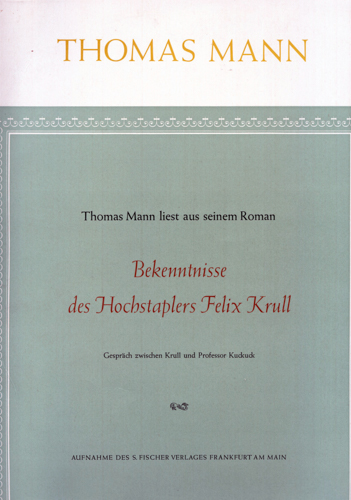 MANN, Thomas  Gespräch zwischen Krull und Professor Kuckuck [Vinyl-LP]. Autorenlesung. 