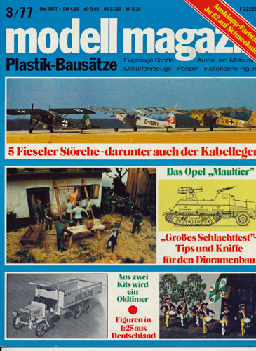   modell magazin. Plastik-Bausätze. Flugzeuge-Schiffe - Autos und Motorräder - Militärfahrzeuge - Panzer - Historische Figuren. hier: Heft 3/1977. 