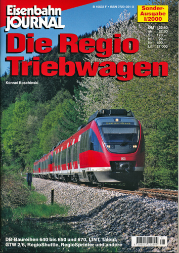 Koschinski, Konrad  Eisenbahn Journal Sonderausgabe I/2000: Die Regio Triebwagen.  DB-Baureihen 640 bis 650 und 670, LINT, Talent, GTW 2/6, RegioShuttle, RegioSprinter und andere. 