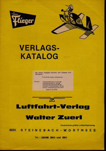  Verlagskatalog Luftfahrt-Verlag Walter Zuerl 1975. 