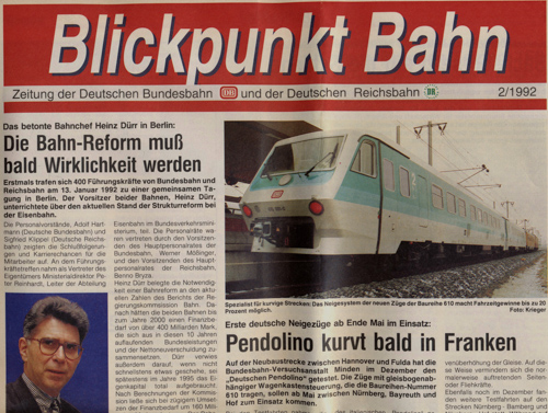   Blickpunkt Bahn. Zeitung der Deutschen Bundesbahn und der Deutschen Reichsbahn. hier: Ausgabe 2/1992. 