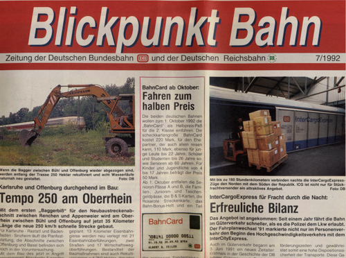   Blickpunkt Bahn. Zeitung der Deutschen Bundesbahn und der Deutschen Reichsbahn. hier: Ausgabe 7/1992. 