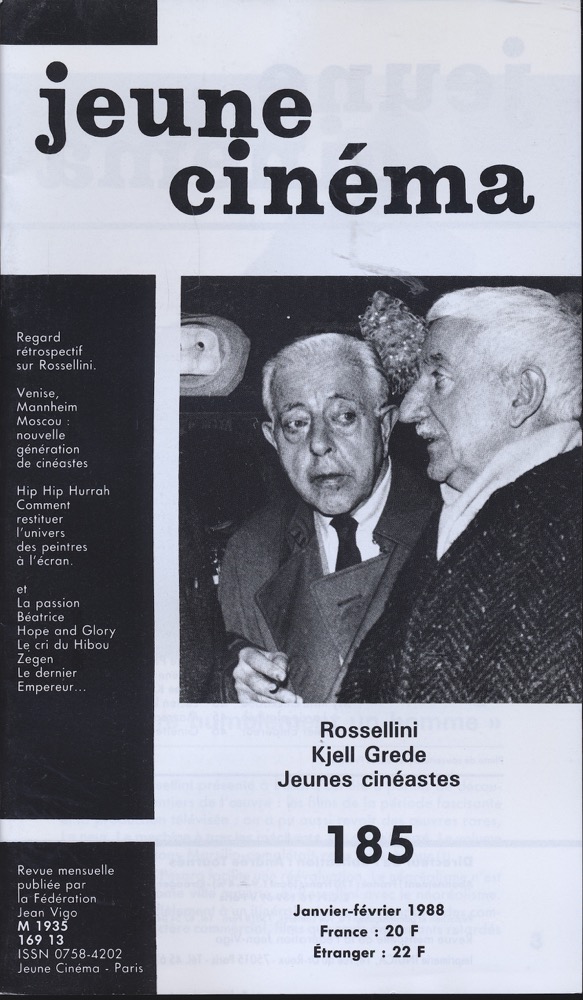   jeune cinéma no. 185 (Janvier-Février 1988): Rossellini, Kjell Grede, Jeunes cinéastes. 