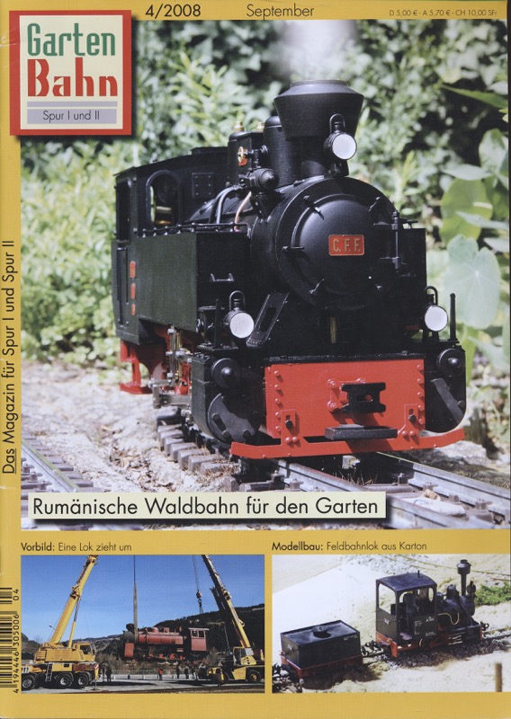 MELISET, Manfred R.  GartenBahn. Das Magazin für Spur I und Spur II Heft 4/2008: Rumänische Waldbahn für den Garten. 