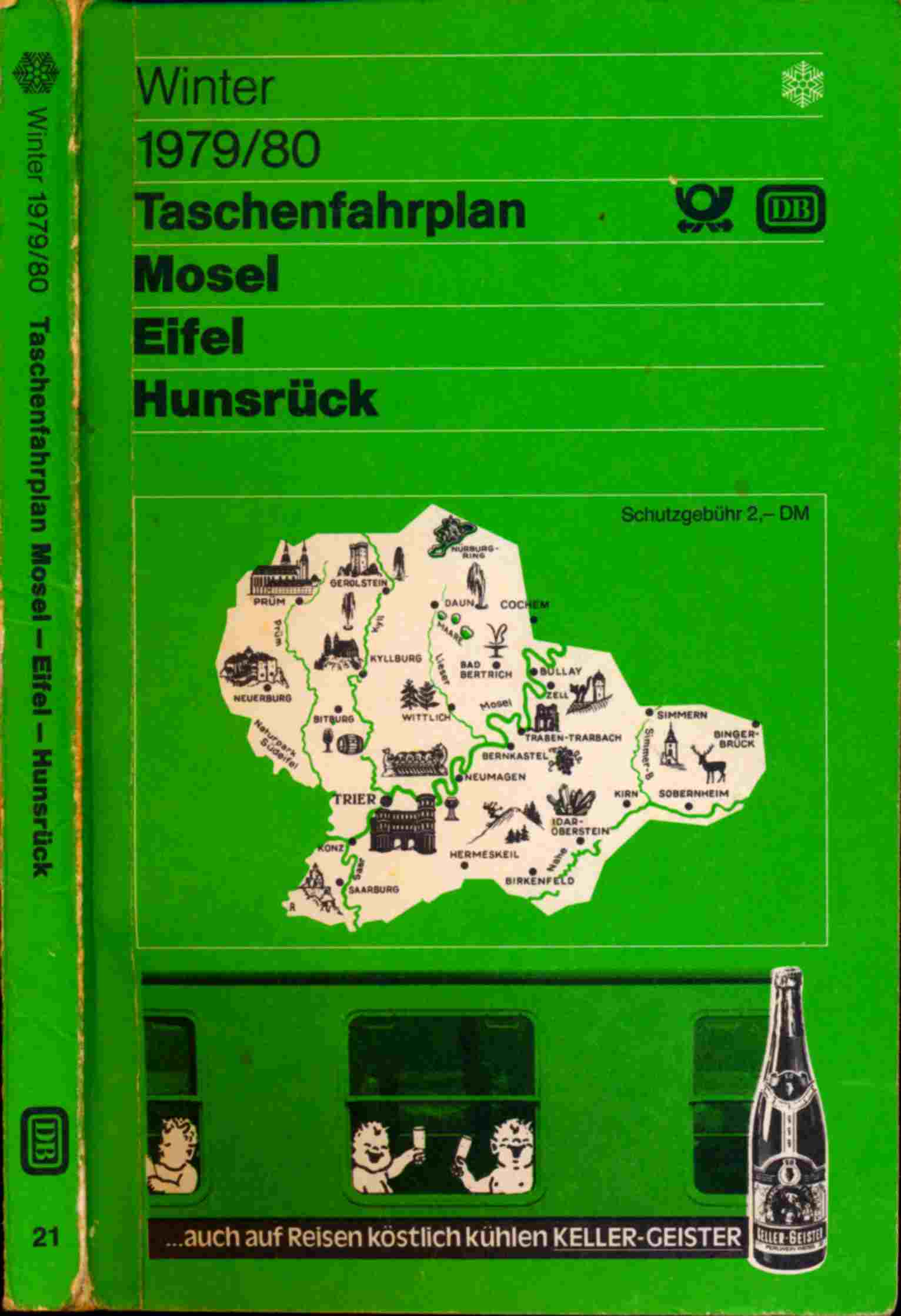 Deutsche Bundesbahn/Deutsche Bahnpost (Hrsg.)  Taschenfahrplan Mosel Eifel - Hunsrück Winter 1979/80 (30. September 1979 bis 31. Mai 1980). 