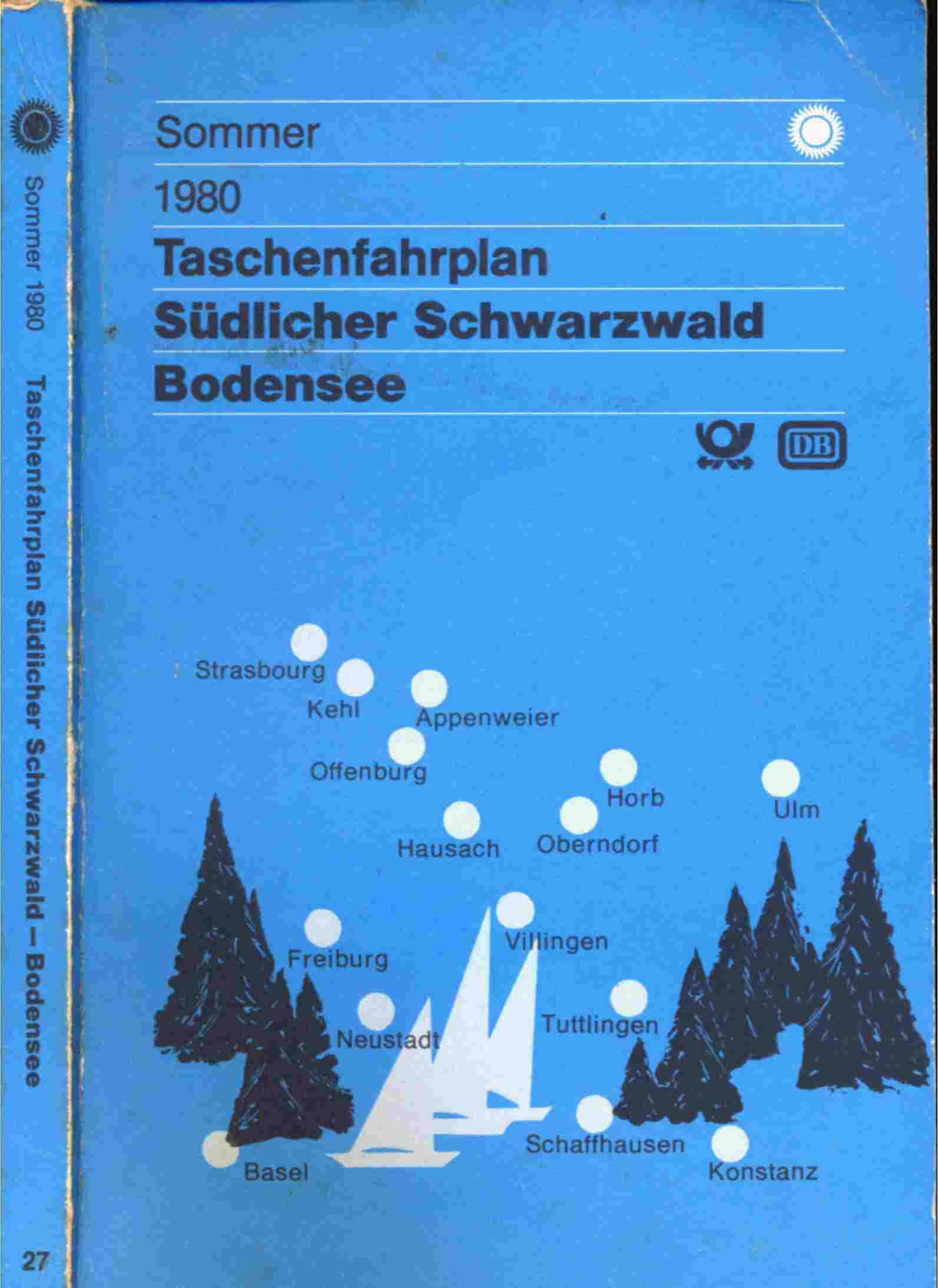 Deutsche Bundesbahn/Deutsche Bahnpost (Hrsg.)  Taschenfahrplan Südlicher Schwarzwald Bodensee Sommer 1980 (1. Juni bis 27. September 1980). 