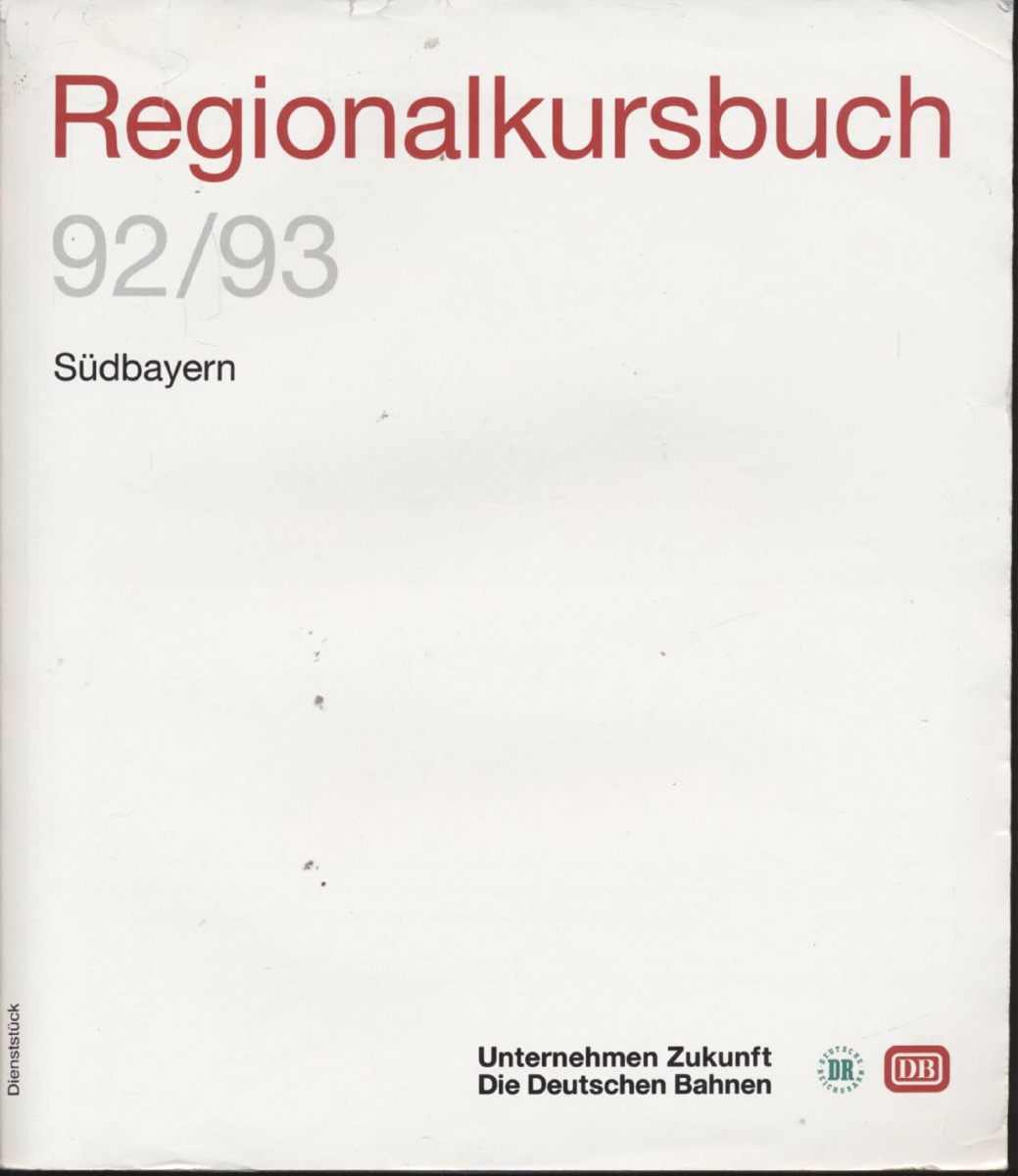   Regionalkursbuch Südbayern 1992/93, , gültig vom 31. Mai 1992 bis 22. Mai 1993. 