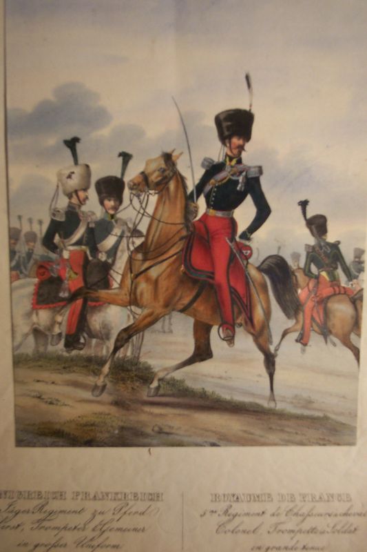 Uniformen KÃ¶nigreich Frankreich  5tes JÃ¤ger Regiment zu Pferd. Oberst Trompeter u. Gemeiner in groÃer Uniform 