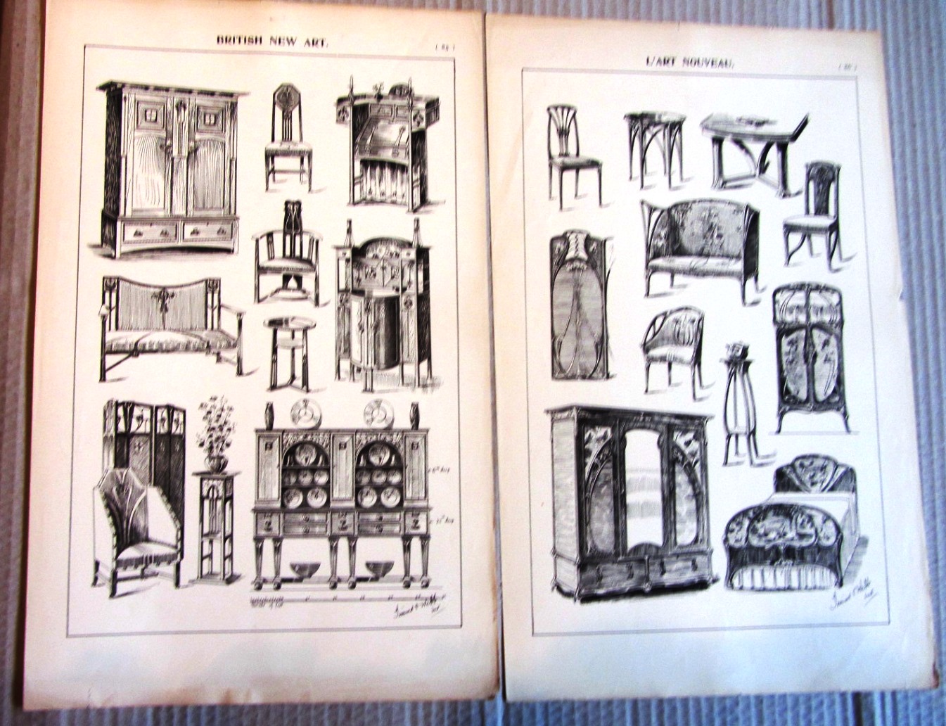 Timms & Webb:  Die Fünfunddreissig Möbelstyle. 78 einzelne Tafeln mit ca. 1300 Möbel-Details und Einzelmöbeln (Ägyptisch-Griechisch bis Englisch New Art-Lárt Nouveau).. 