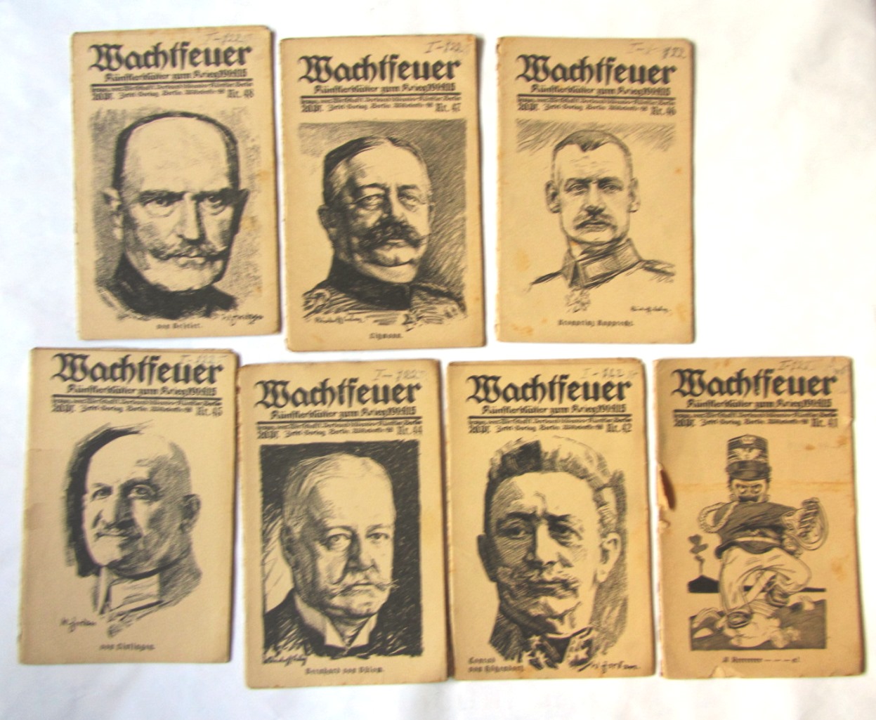   Wachtfeuer. Künstlerblätter zum Krieg 1914/15. 7 Hefte. Nr. 41, 42, 44-48.  Hrsg. vom Wirtschaftl. Verband bildender Künstler Berlin. 