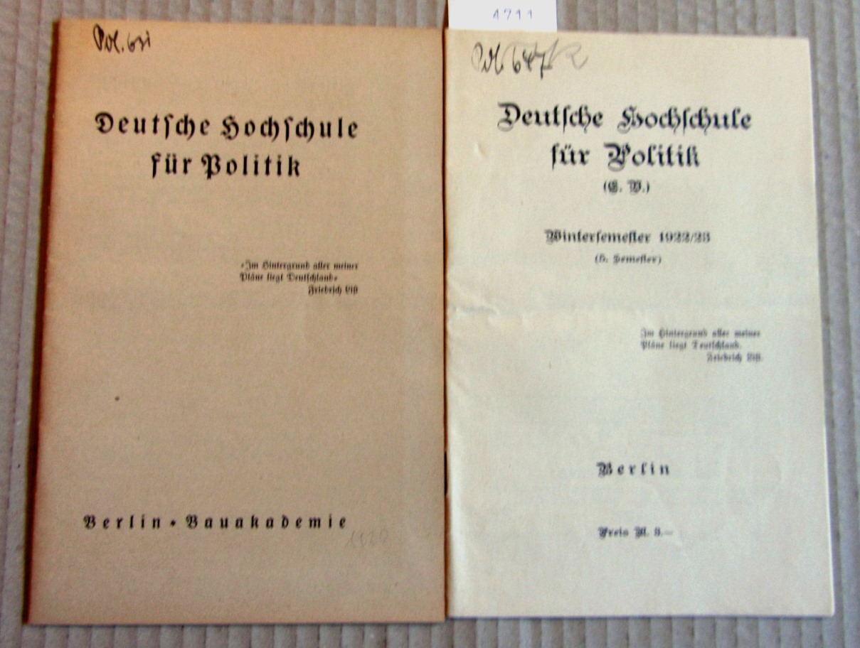 Anonym:  Deutsche Hochschule für Politik. Mit Vorlesungsverzeichnis 1920/21. 