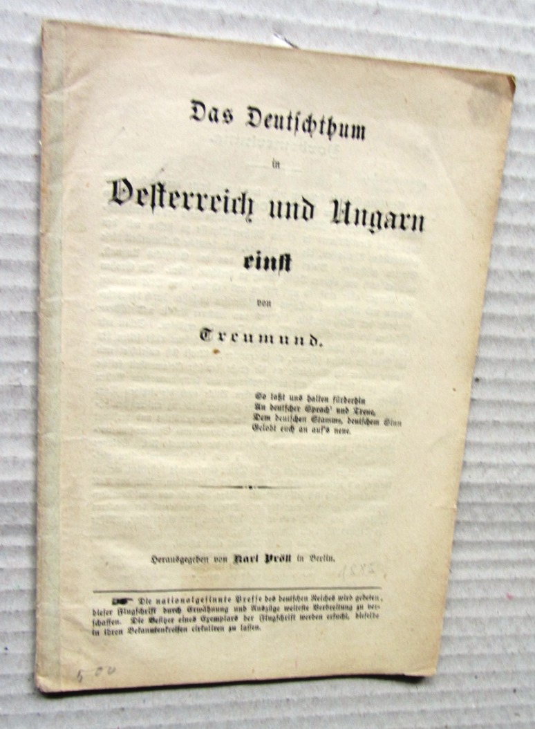 Treumund:  Das Deutschthum in Oesterreich und Ungarn einst. Hrsg. von Karl Pröll. 