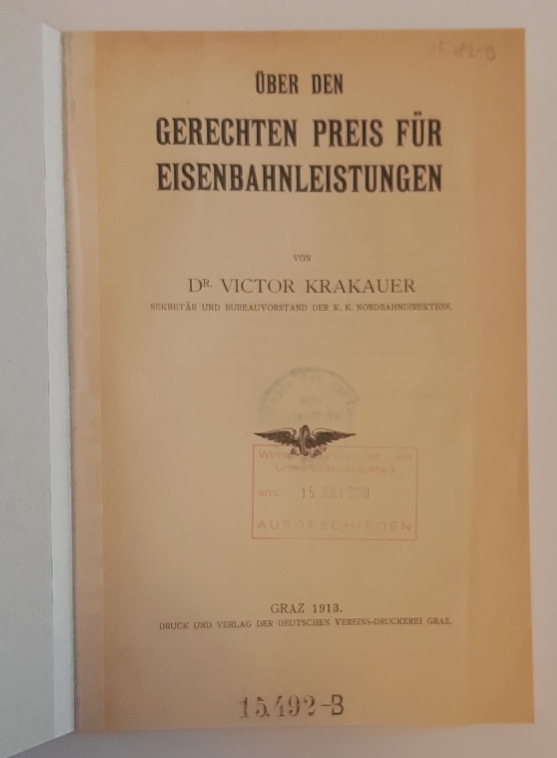 Krakauer, Victor  Über den gerechten Preis für Eisenbahnleistungen. 