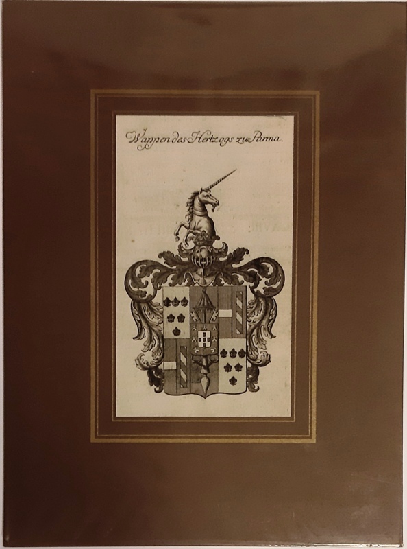 Heraldik -  Wappen des Hertzogs zu Parma. Orig.-Kupferstich, um 1749. 