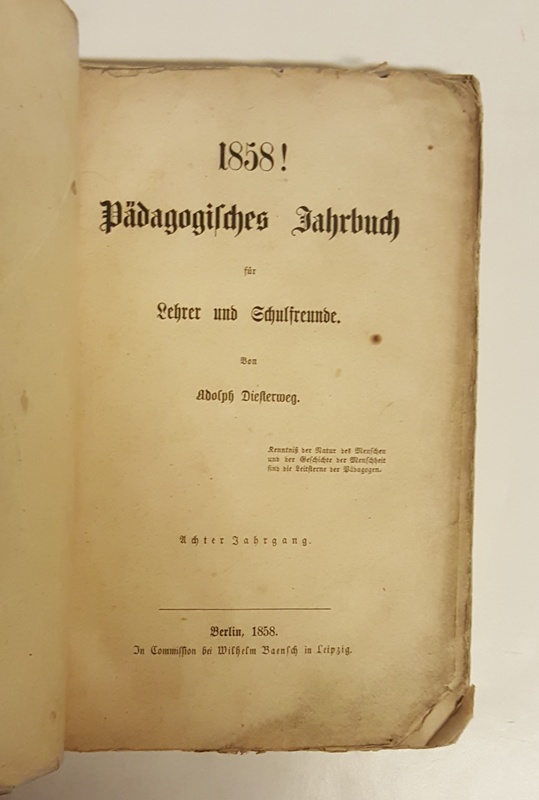 Diesterweg, Adolph  1858! Pädagogisches Jahrbuch für Lehrer und Schulfreunde. Achter Jahrgang. 